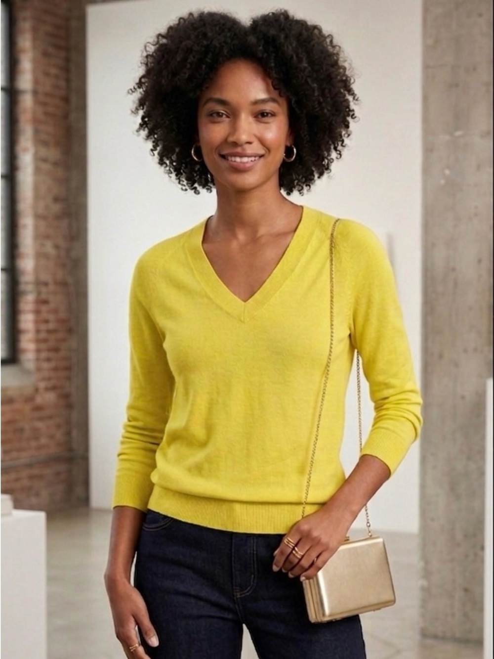Banana Republic FOREVER V-NECK SWEATER yellow size small ✨SALE✨ NWT​